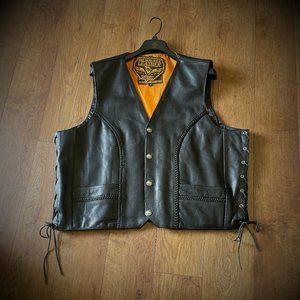 Mens Leather Braided Side Lace Vest with Buffalo Snaps 3XL/52